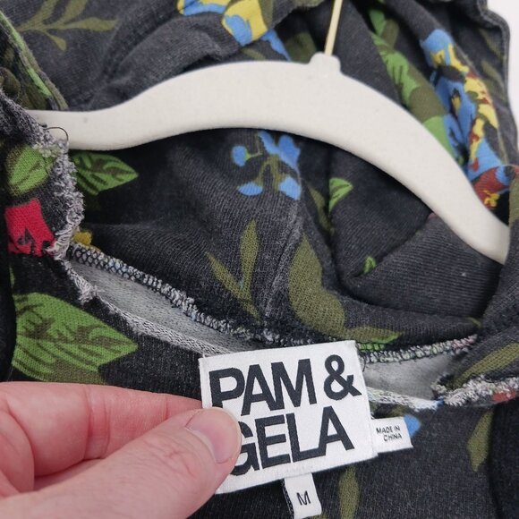 Pam & Gela Floral Print Crop Hoodie Sweatshirt Size Medium - Picture 8 of 12